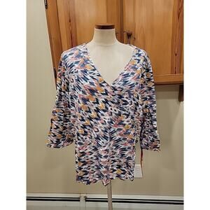 Ruby Rd. Women's Top Plus Size 3X Bali Blue Tunic Collared 3/4 Sleeves NWT